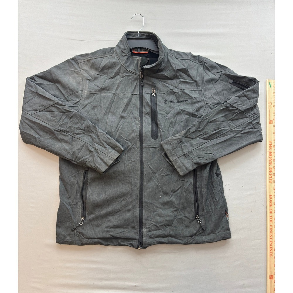 Free Country Mens Softshell Jacket Gray Full Zip Fleece Lined Size L